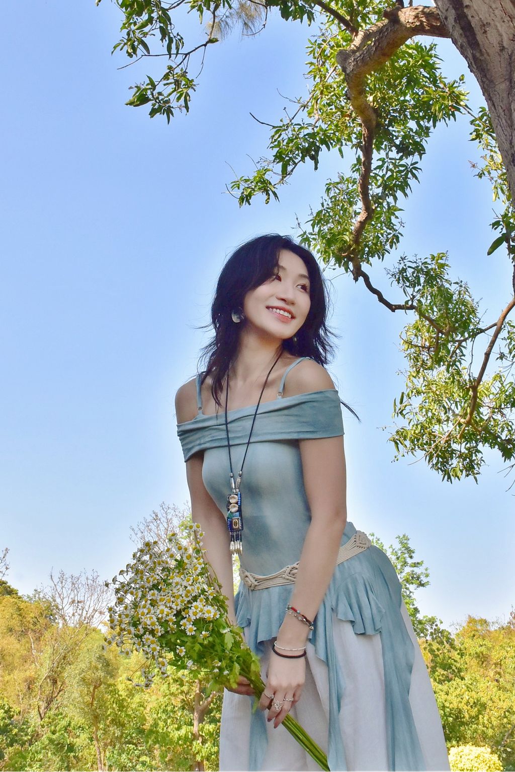 6304植物紮染｜一字領吊帶｜天空藍-2_副本