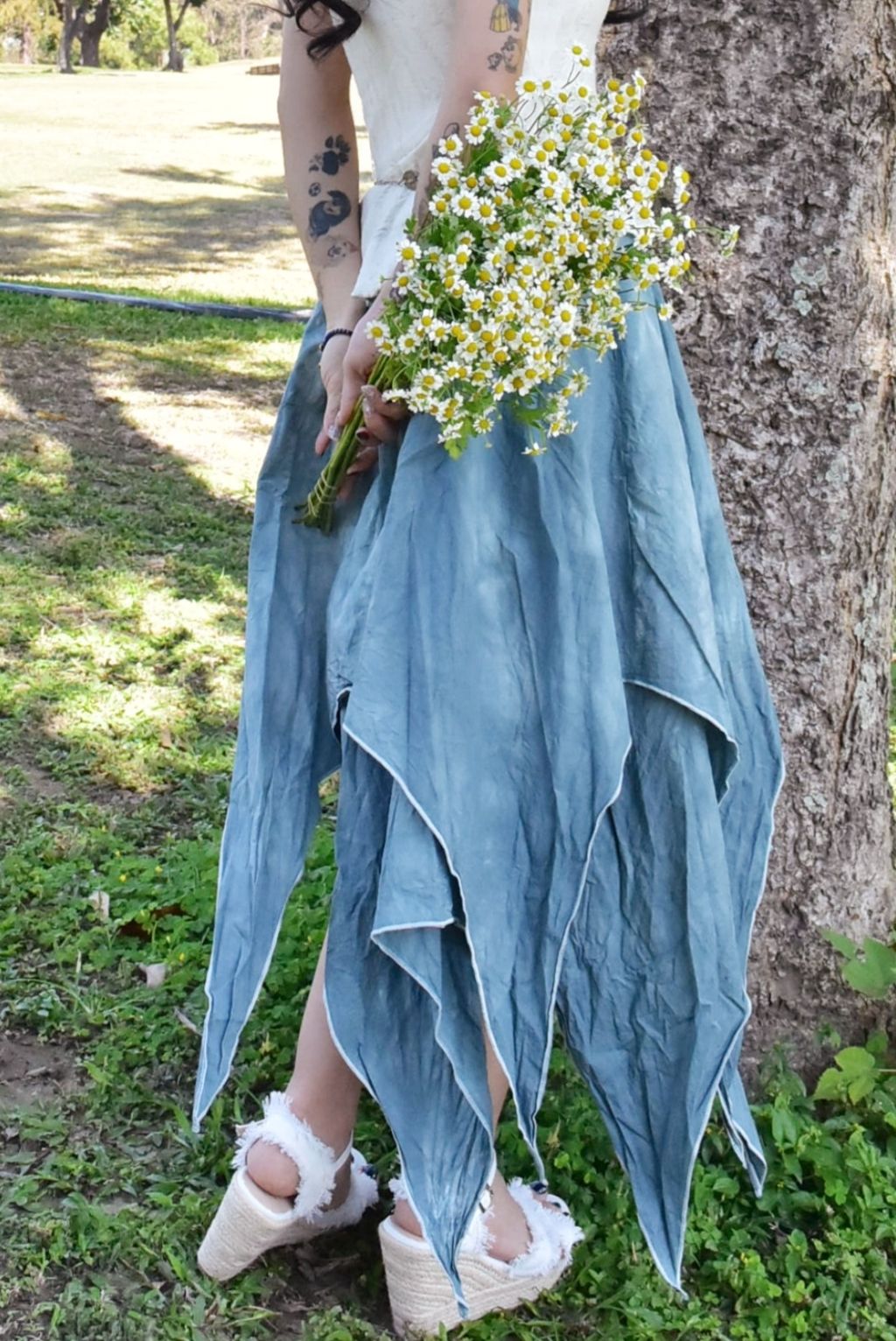 6305植物紮染｜層次精靈風半裙｜天空藍-8