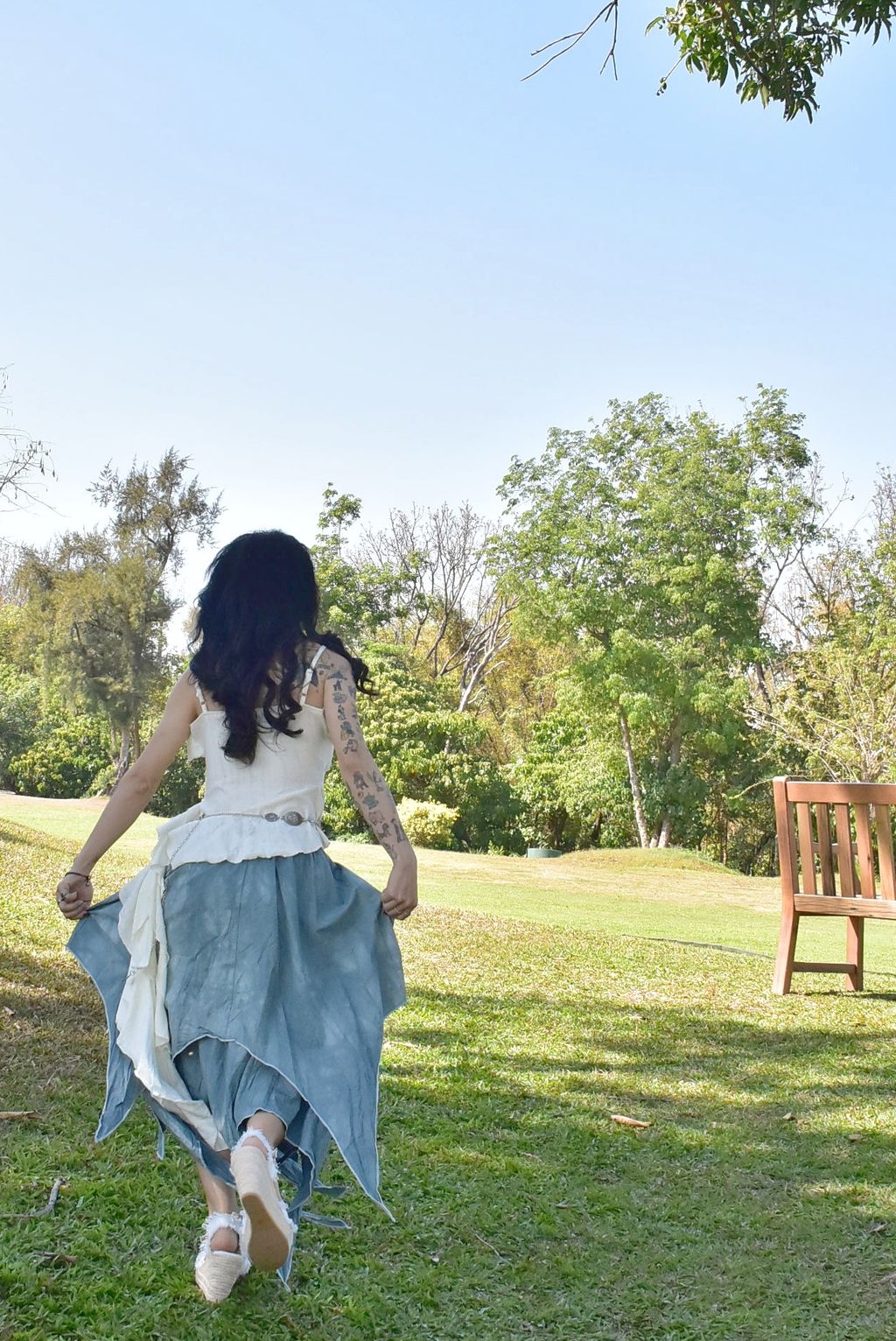 6305植物紮染｜層次精靈風半裙｜天空藍-6