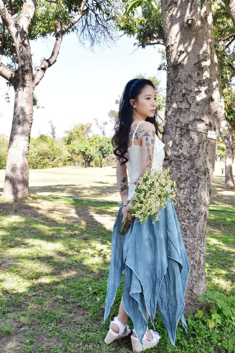 6305植物紮染｜層次精靈風半裙｜天空藍-1