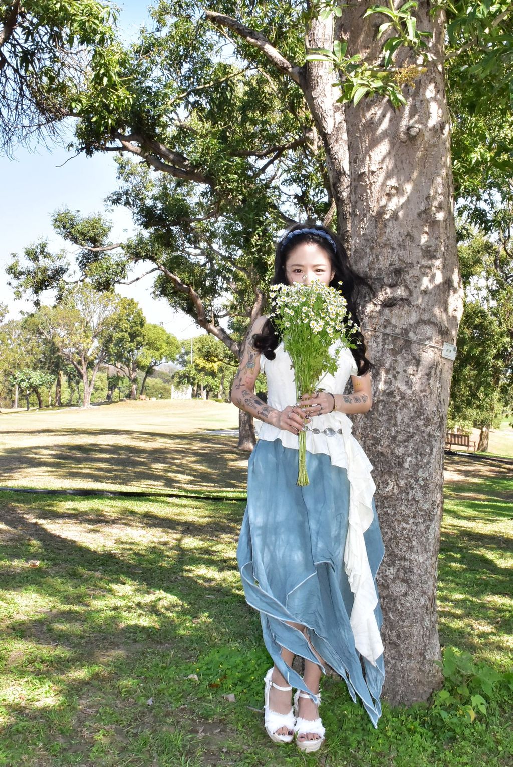 6305植物紮染｜層次精靈風半裙｜天空藍-2