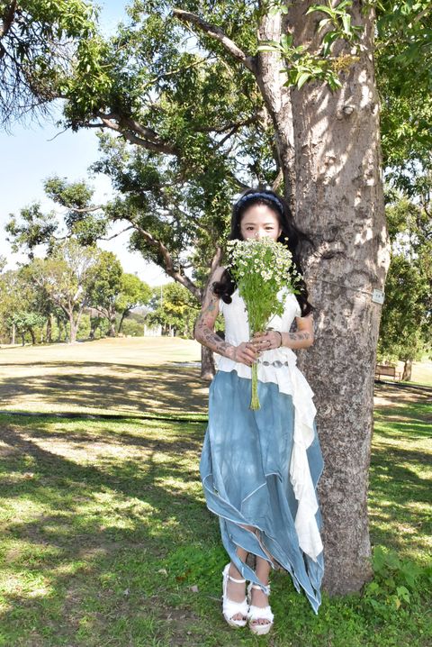 6305植物紮染｜層次精靈風半裙｜天空藍-2