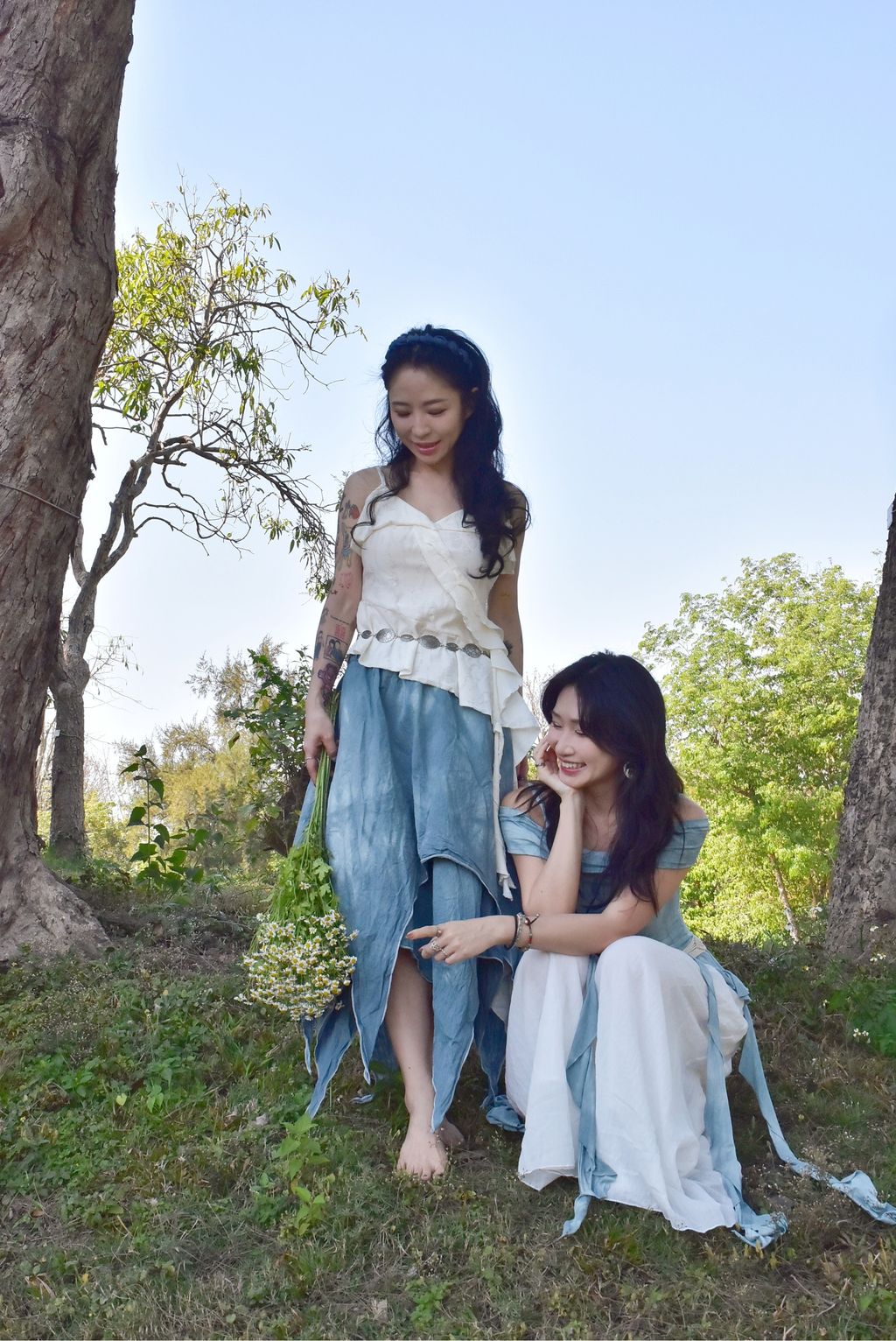 6305植物紮染｜層次精靈風半裙｜天空藍-7