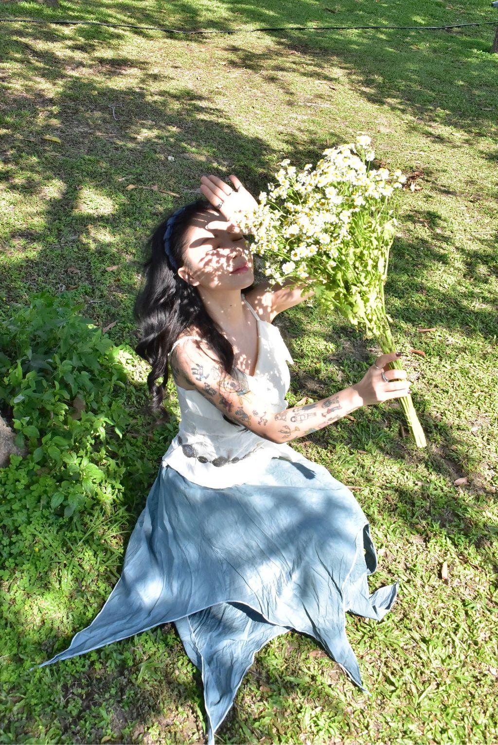 6305植物紮染｜層次精靈風半裙｜天空藍-5