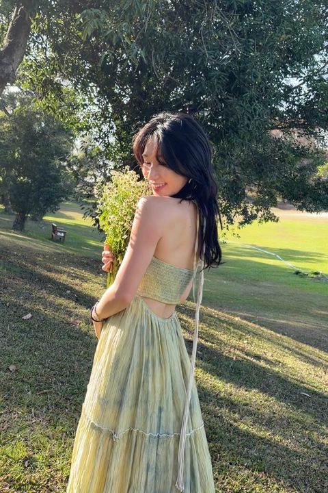 6301植物紮染｜褶皺美背連身裙｜精靈綠-5