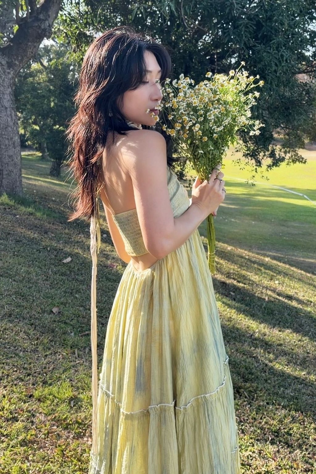 6301植物紮染｜褶皺美背連身裙｜精靈綠-4