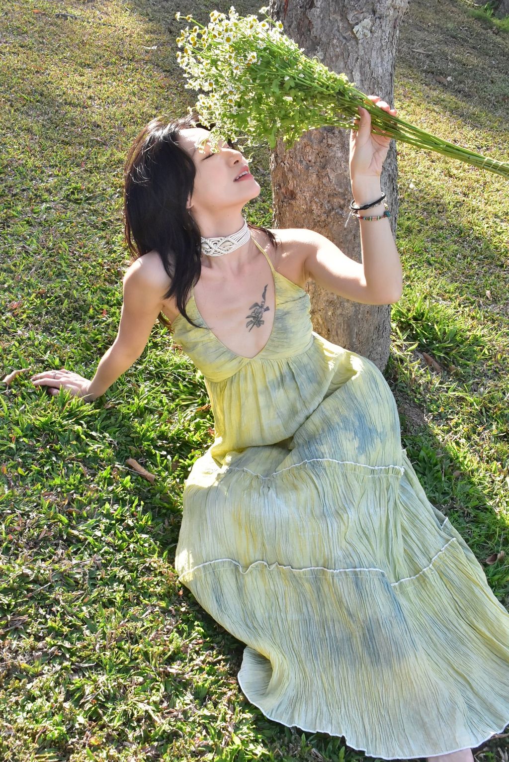 6301植物紮染｜褶皺美背連身裙｜精靈綠-2