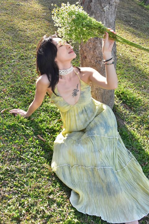6301植物紮染｜褶皺美背連身裙｜精靈綠-2