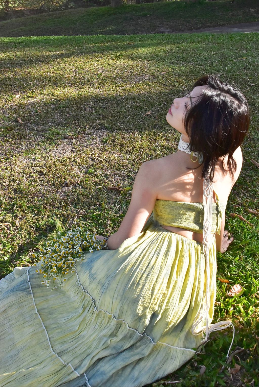 6301植物紮染｜褶皺美背連身裙｜精靈綠-3