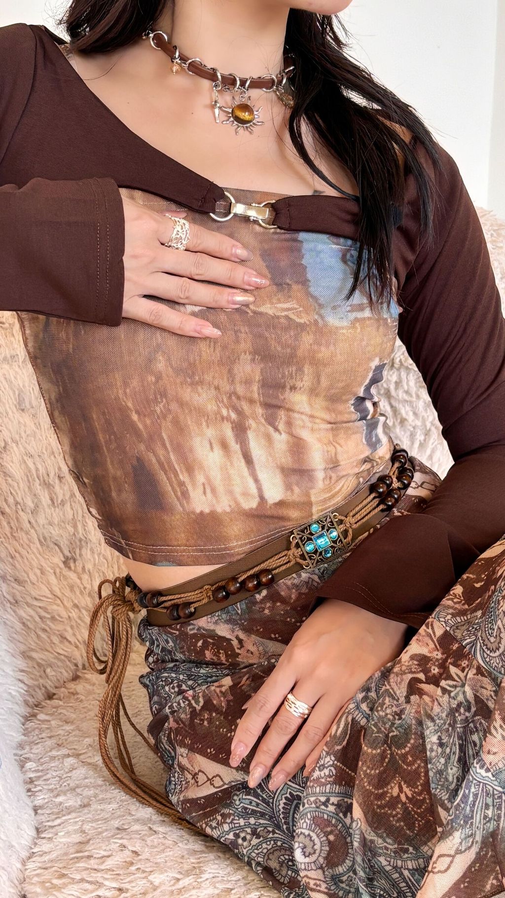 901水彩印花吊帶短上衣-5