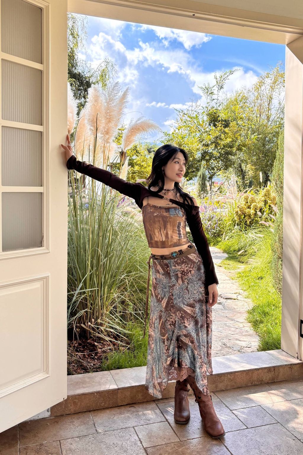 902圖騰蕾絲拼接半裙-5