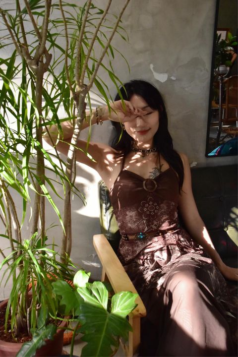 905花卉掛脖拼接吊帶-大地咖-6