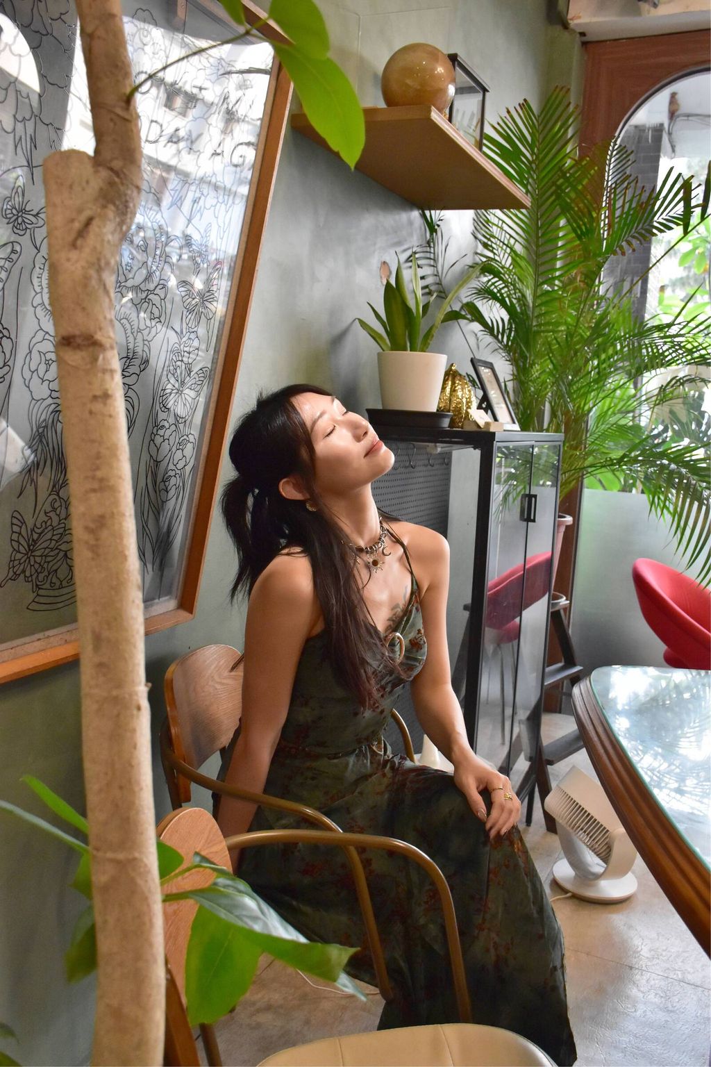 907植絨印花掛脖吊帶-暗夜綠-5