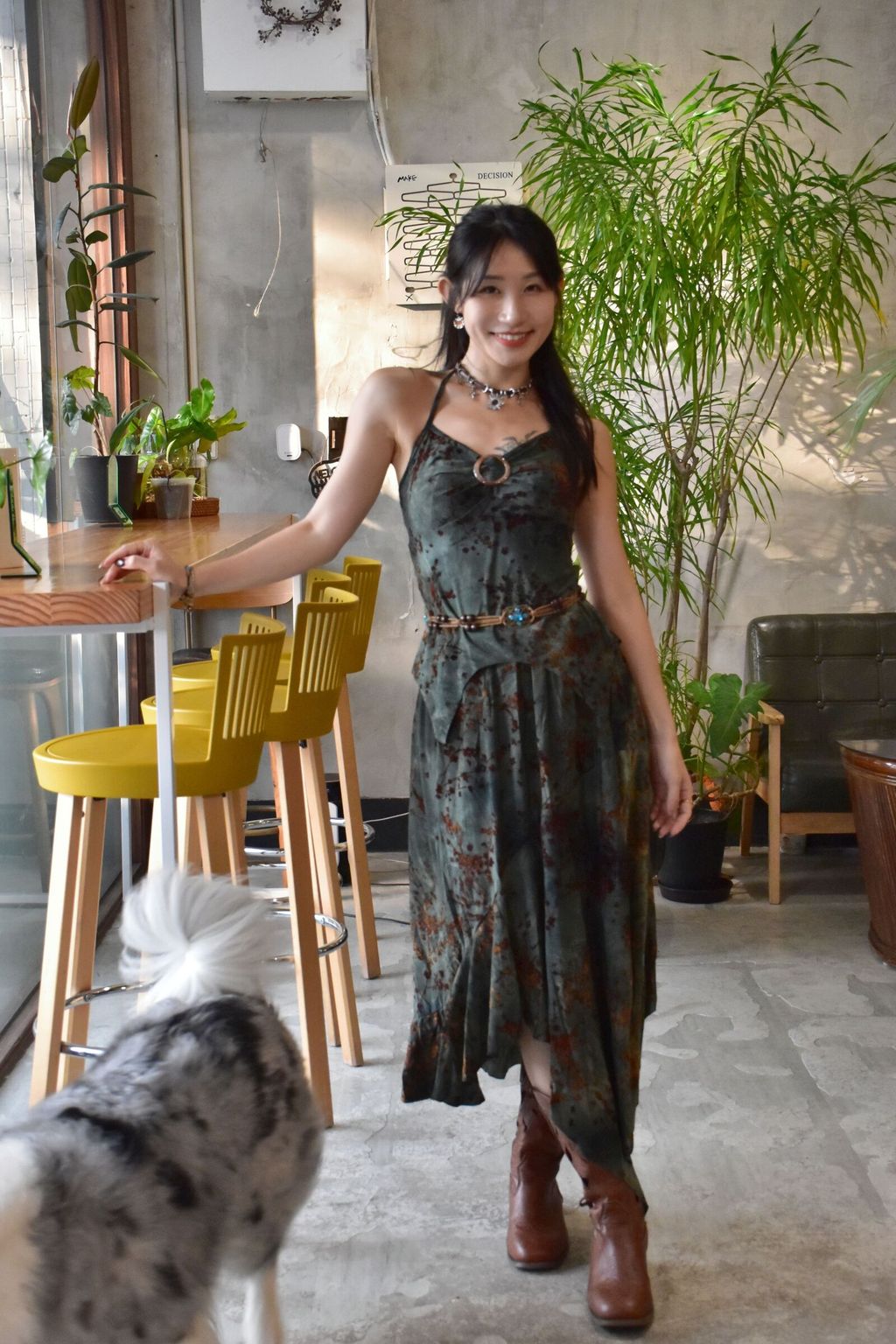 908植絨印花半裙-暗夜綠-2