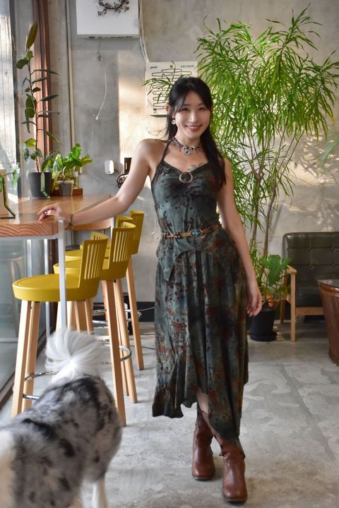 908植絨印花半裙-暗夜綠-2