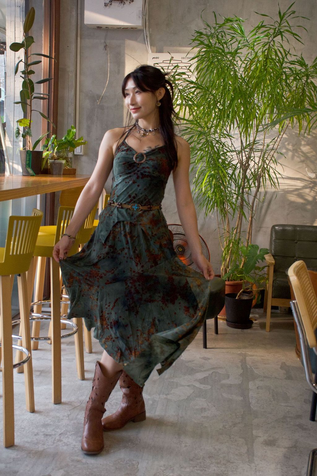 908植絨印花半裙-暗夜綠-3