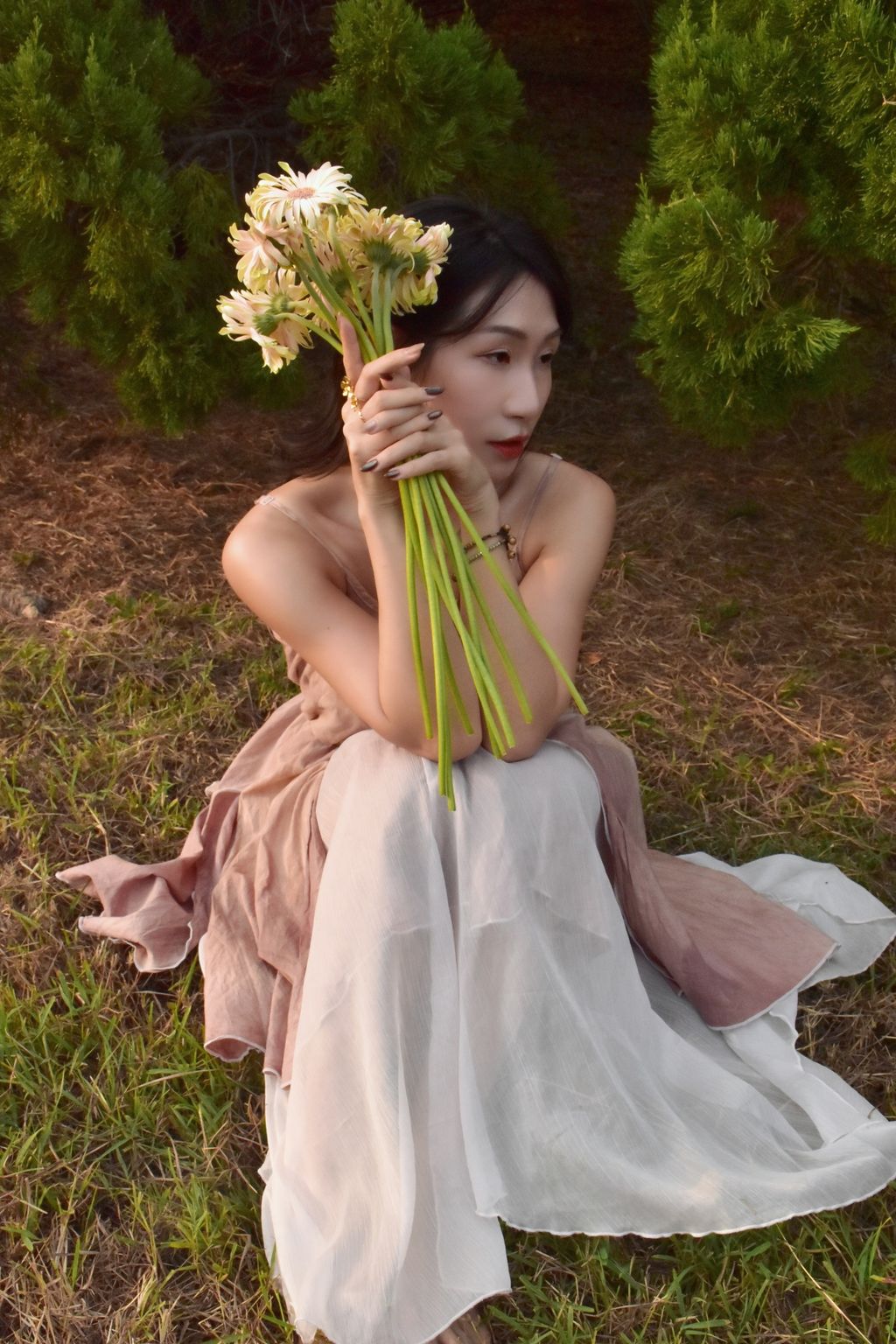 914植物紮染｜仙女下凡吊帶連身裙-鮮花粉-6