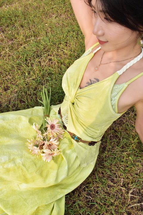 915植物紮染｜掛脖蕾絲拼接bratop-精靈綠-3