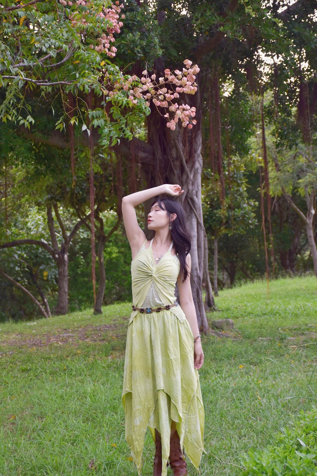 916植物紮染｜層次不規則半裙-精靈綠-3