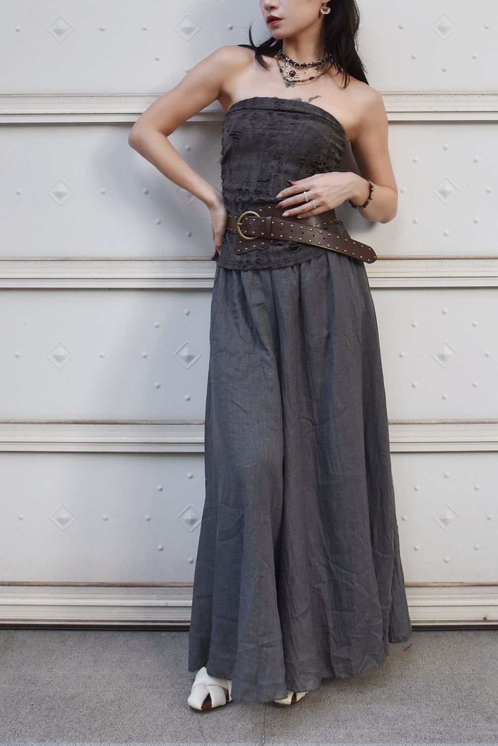 1006棉麻垂墜寬褲｜岩石灰-4