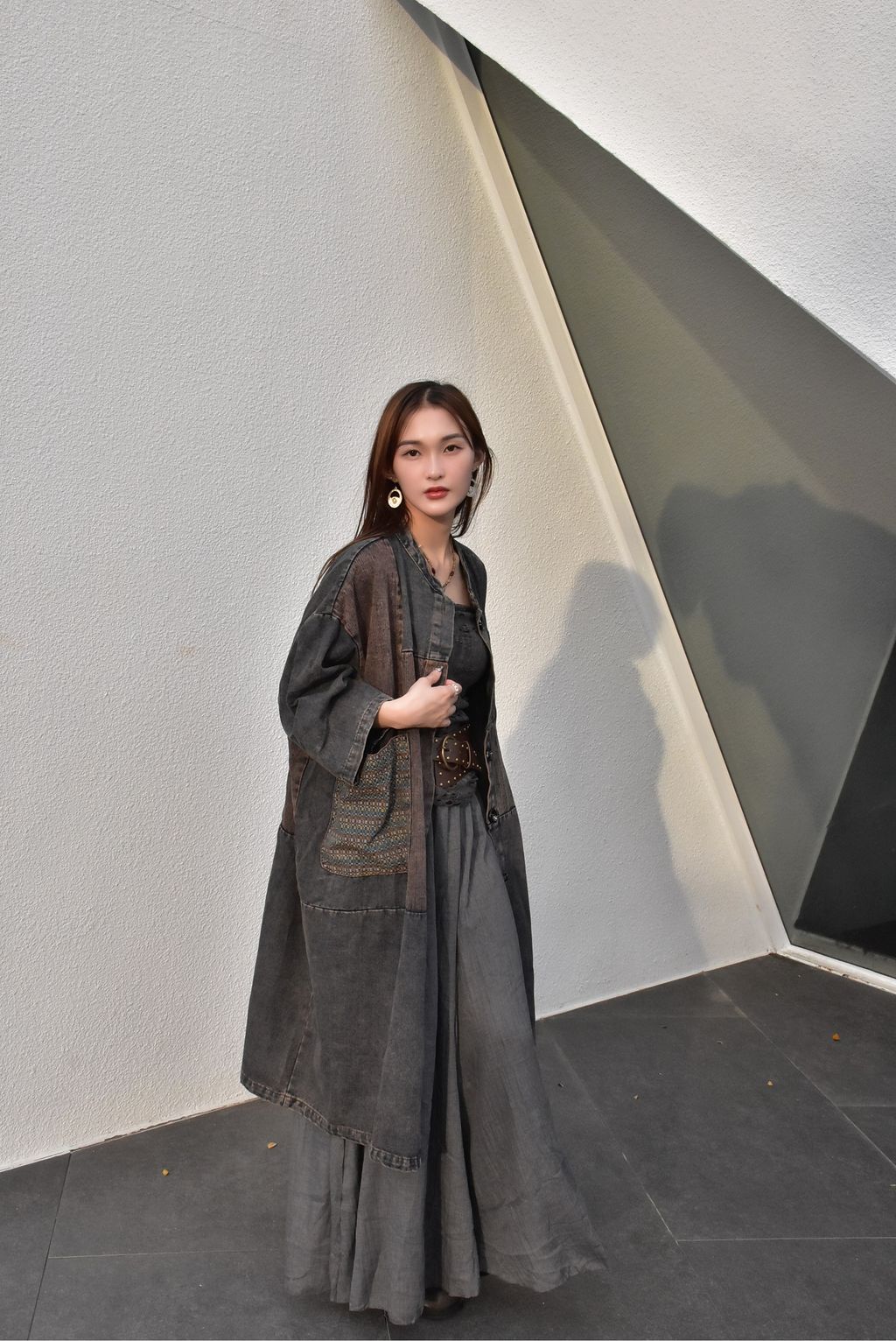 1028民族風牛仔拼貼外套-1