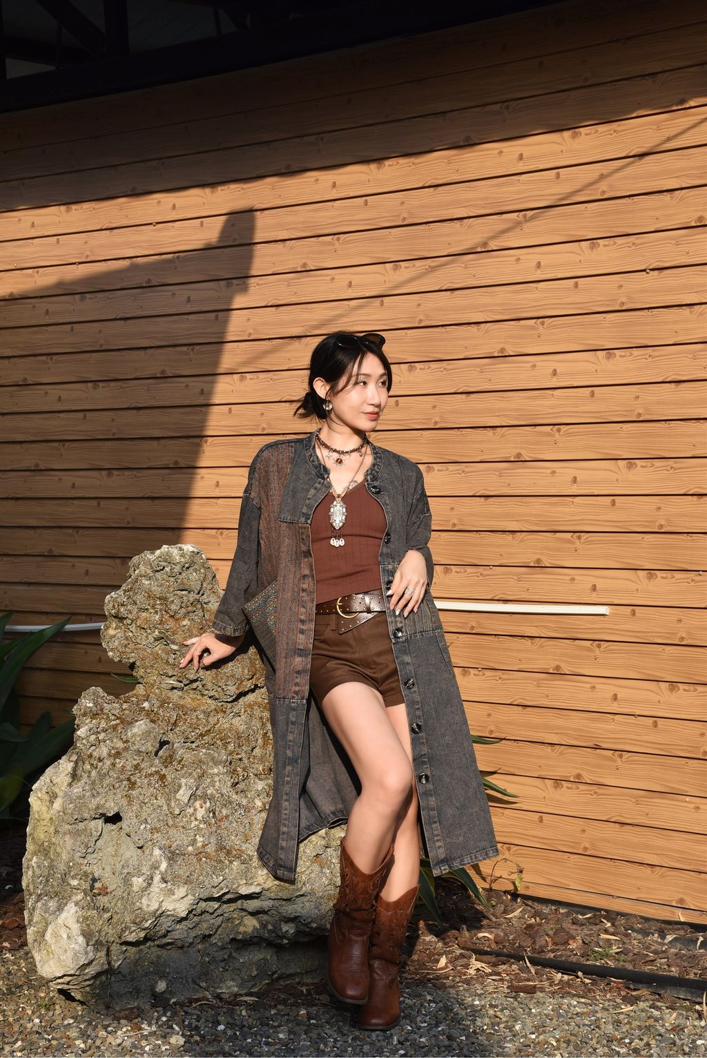 1028中性民族風牛仔拼貼外套-8