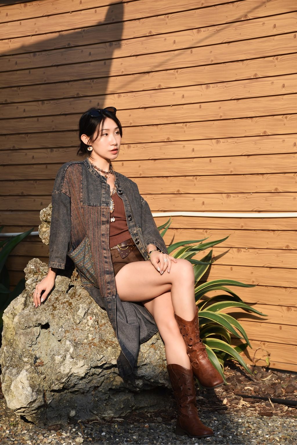 1028中性民族風牛仔拼貼外套-9