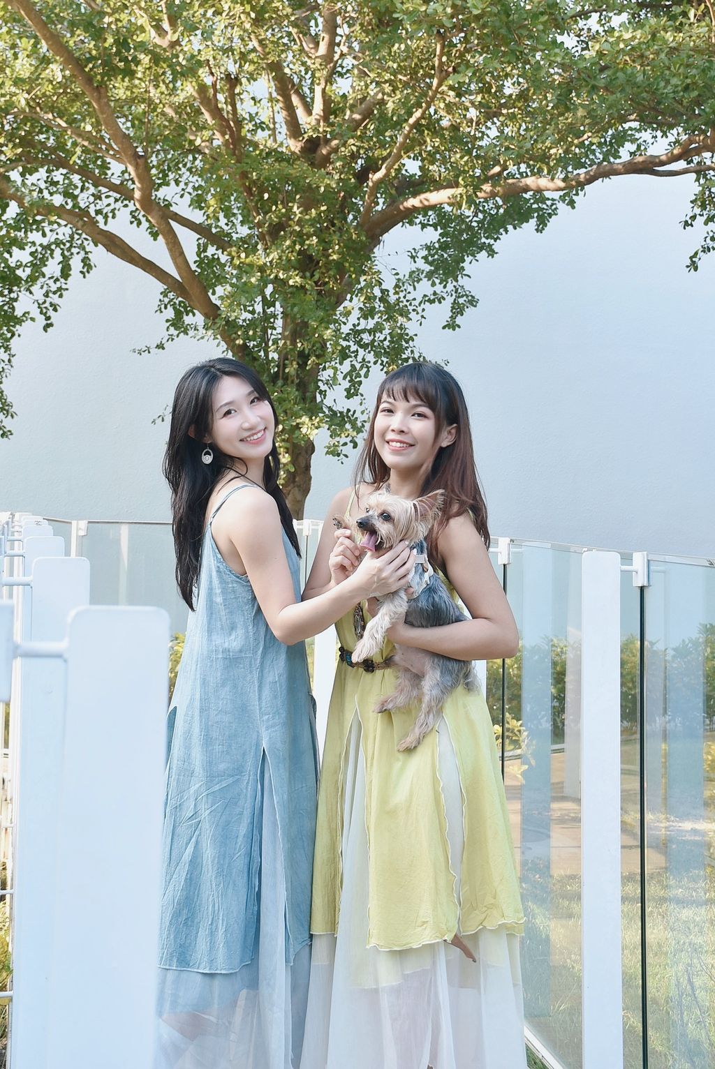 1004植物紮染｜透紗吊帶連身裙｜天空藍-5