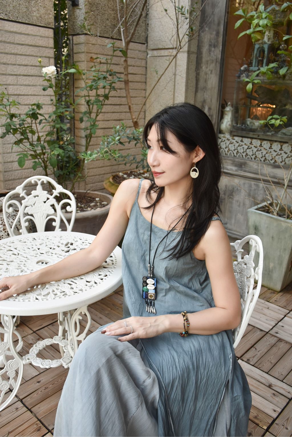 1004植物紮染｜透紗吊帶連身裙｜天空藍-2