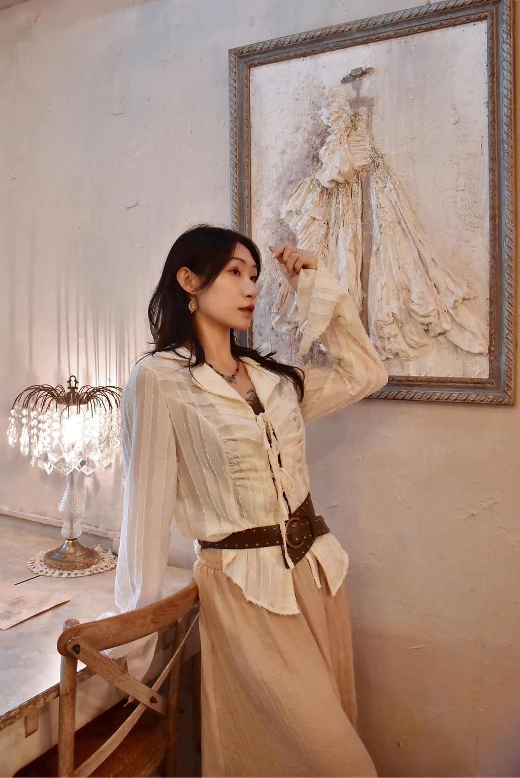 1008條紋綁帶襯衫｜雪花白-2