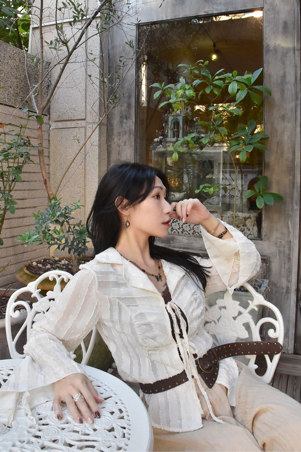 1008條紋綁帶襯衫｜雪花白-4