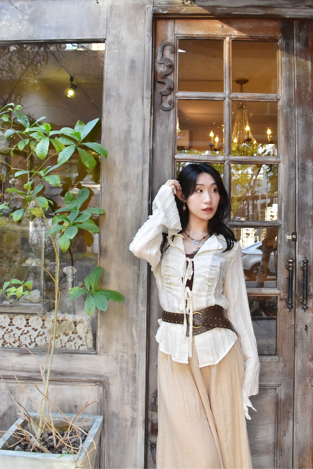 1008條紋綁帶襯衫｜雪花白-5