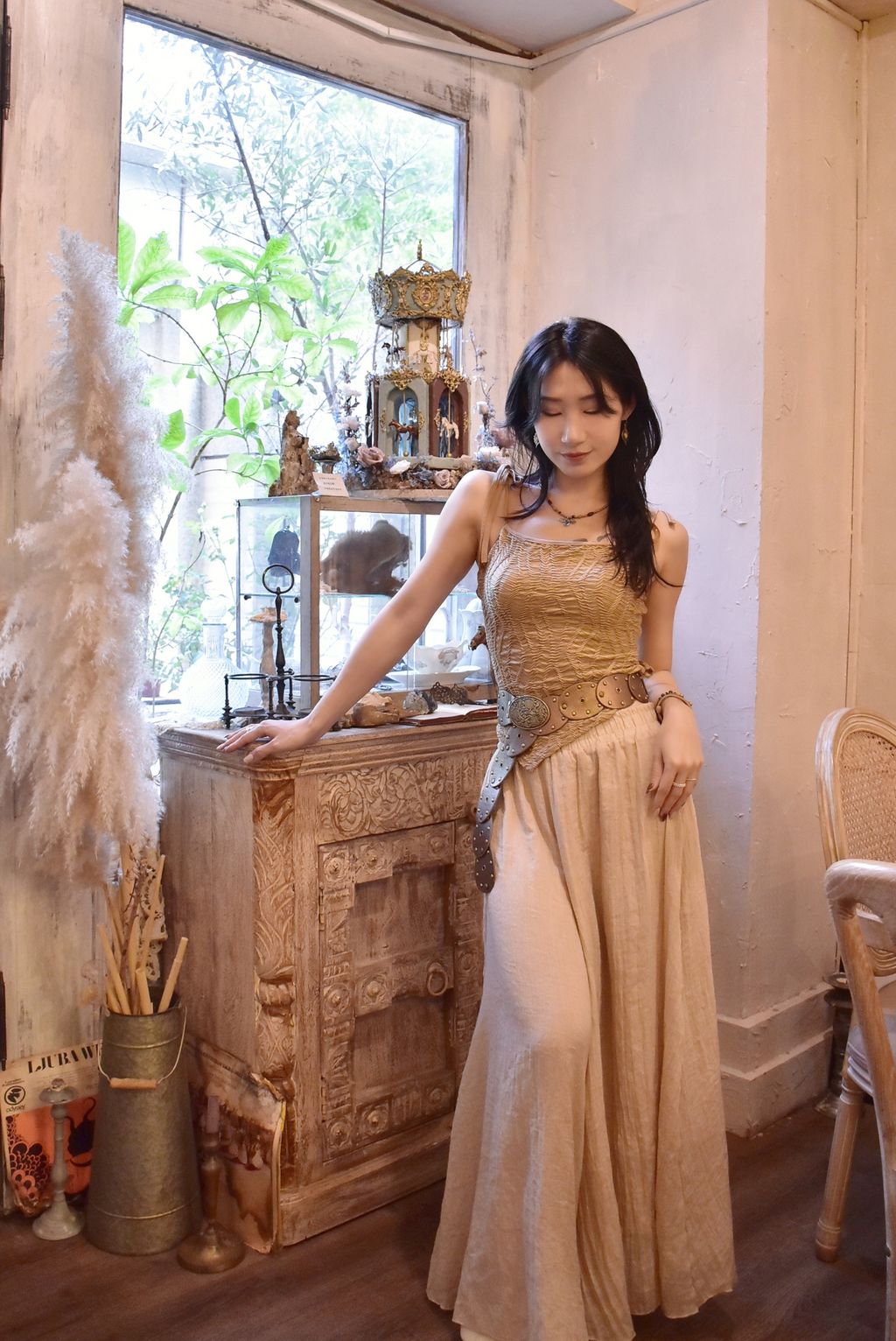 1024葉片綁帶環狀吊帶｜亞麻色-2