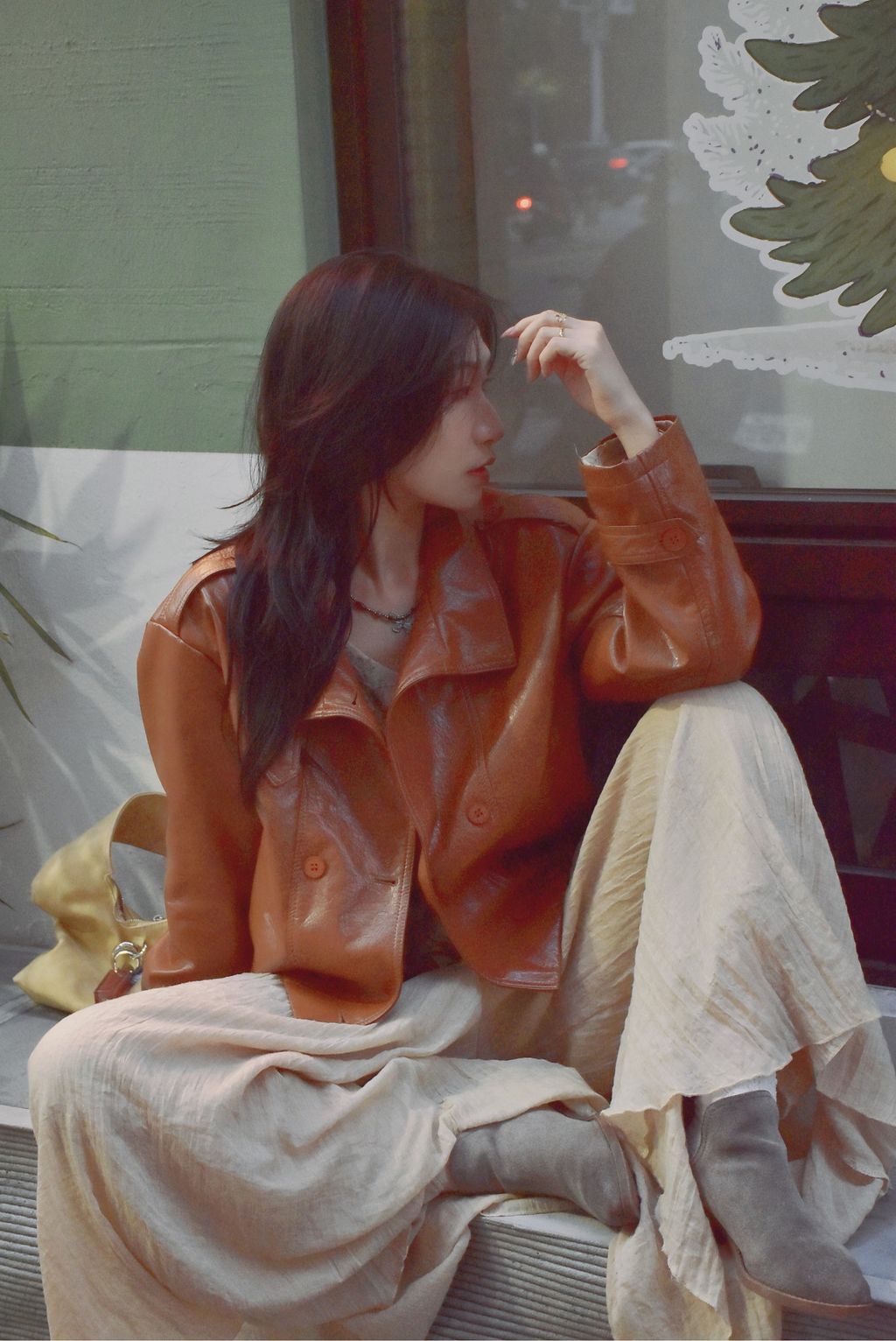 1103風衣版收腰皮外套｜楓葉棕-5