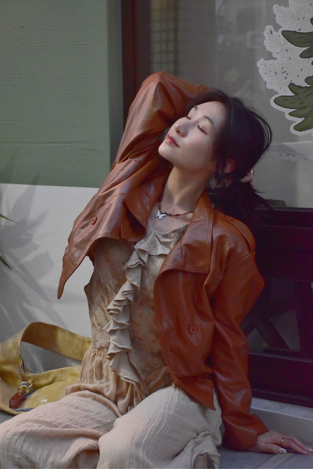 1103風衣版收腰皮外套｜楓葉棕-6