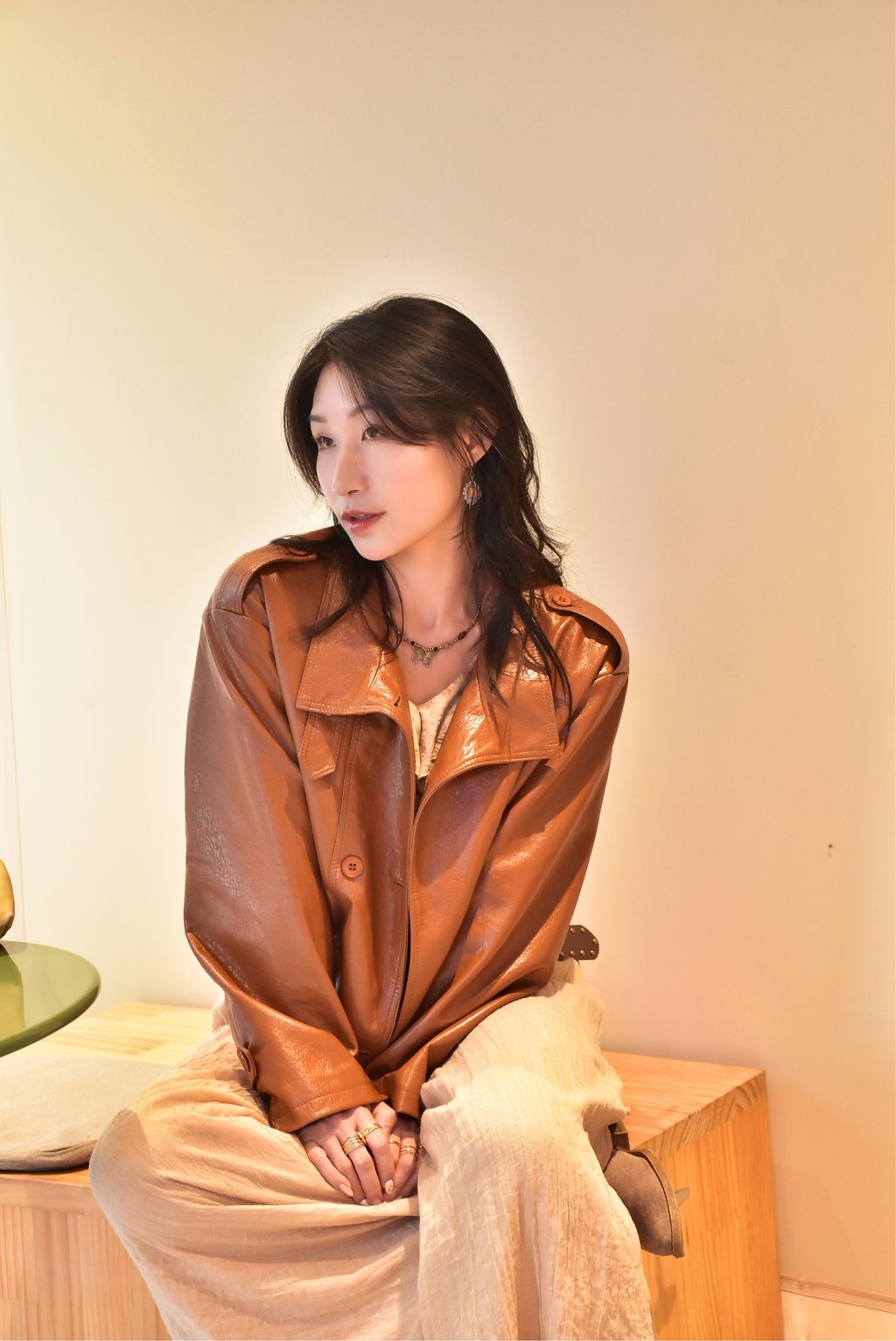 1103風衣版收腰皮外套｜楓葉棕-2