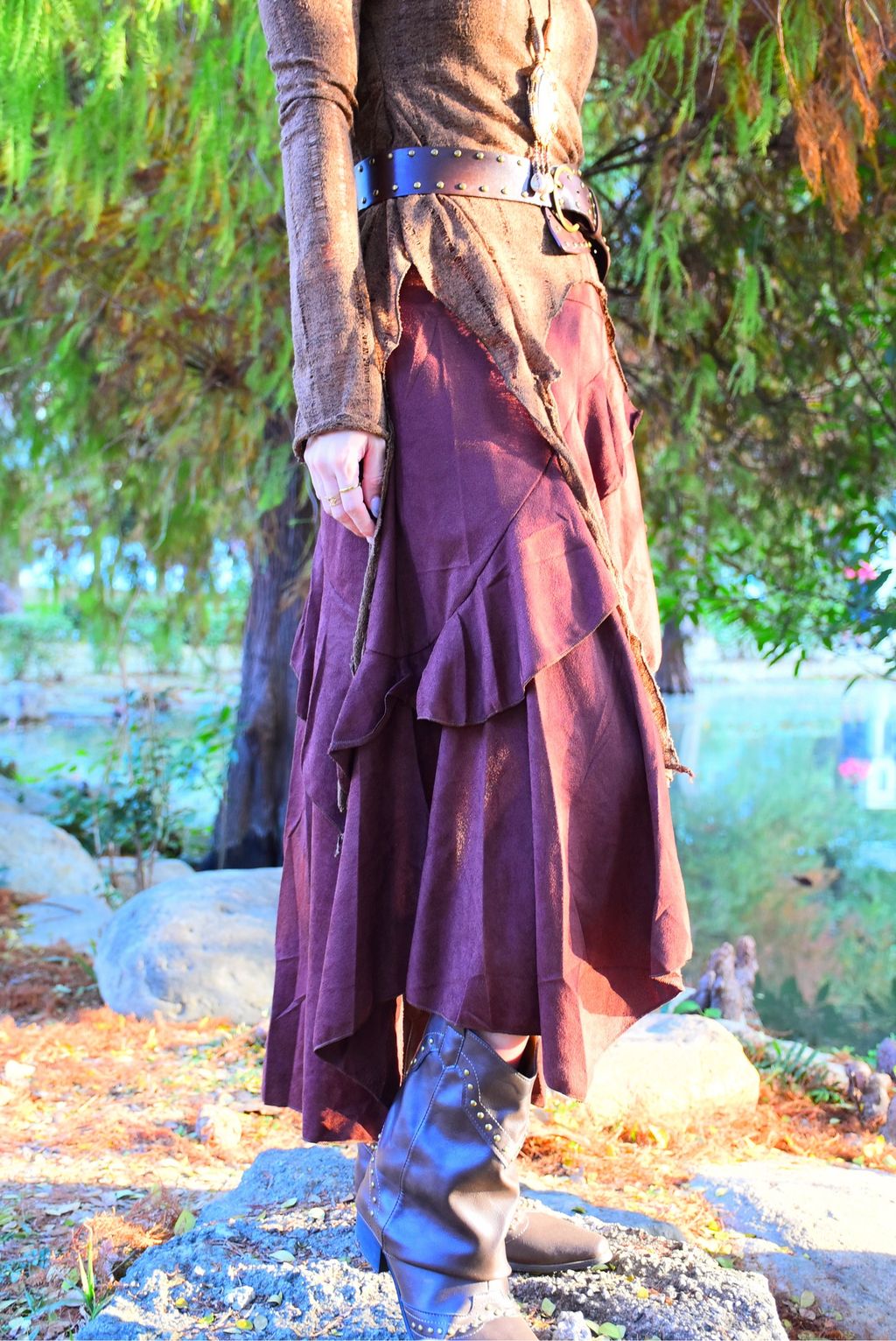 1206絲絨層次半裙｜酒紅棕-5