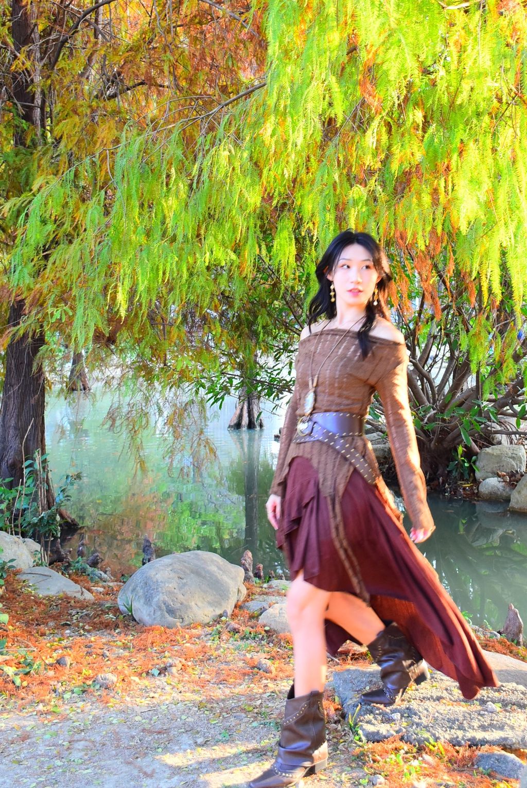 1206絲絨層次半裙｜酒紅棕-1