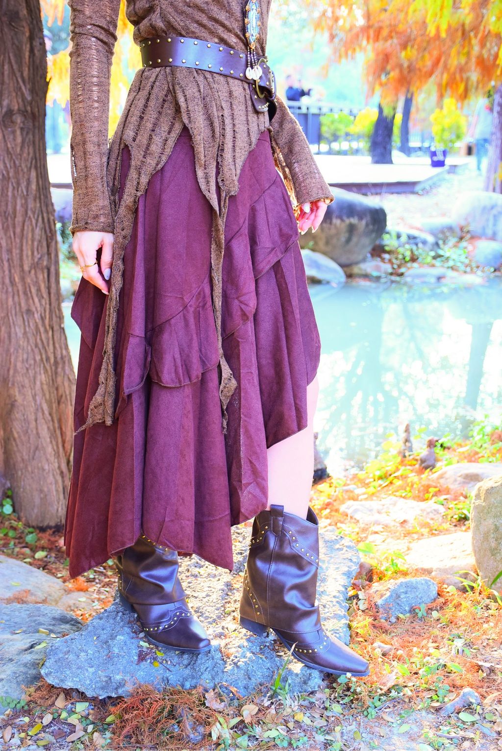 1206絲絨層次半裙｜酒紅棕-7