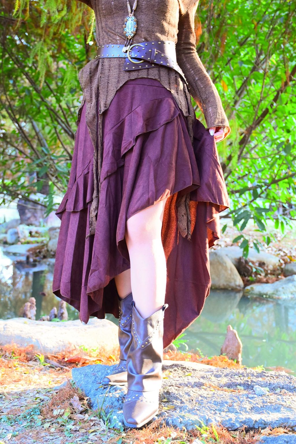 1206絲絨層次半裙｜酒紅棕-8