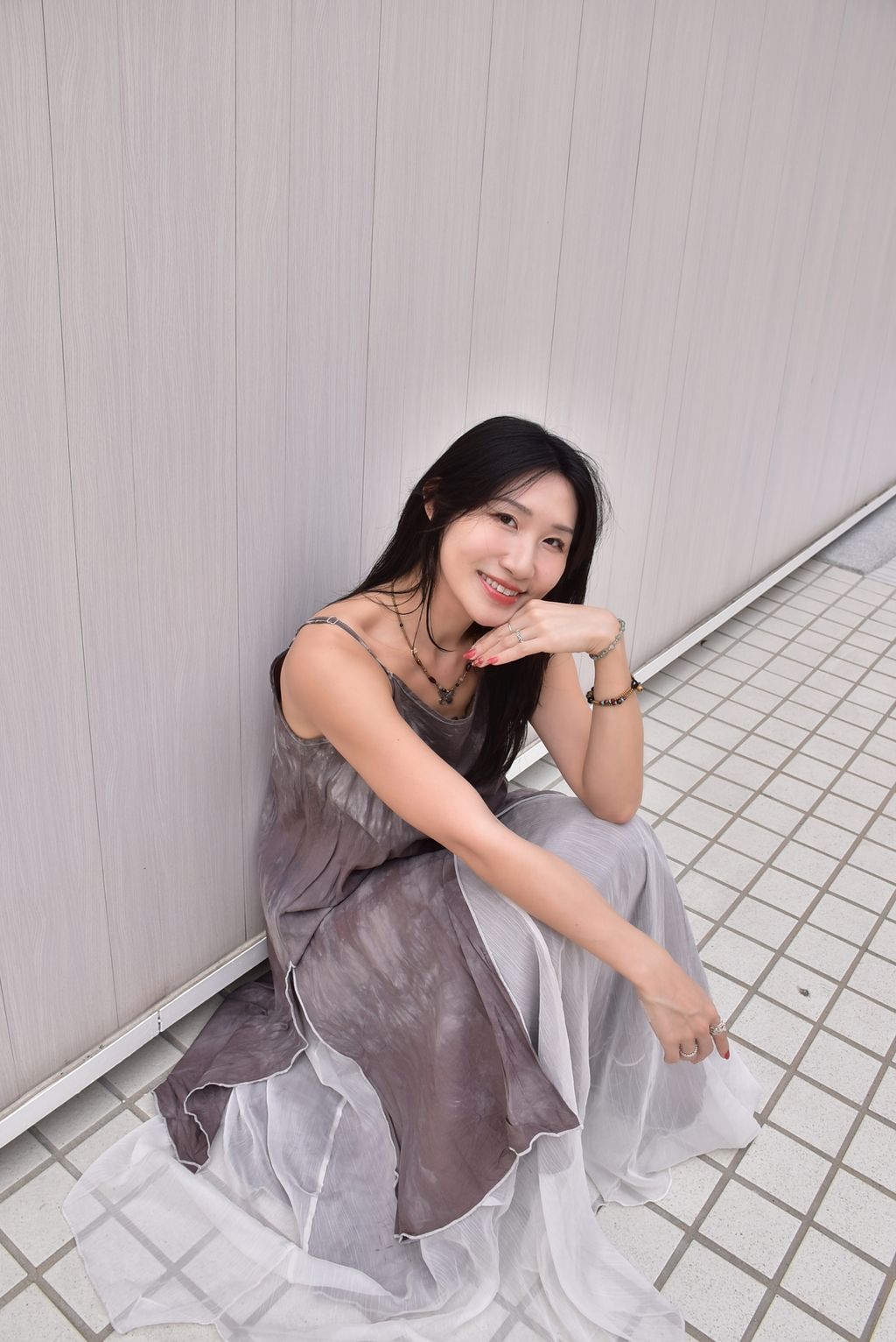 1201植物紮染｜透紗吊帶連身裙｜晚霞紫-8