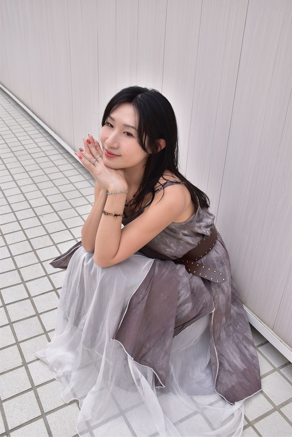 1201植物紮染｜透紗吊帶連身裙｜晚霞紫-3