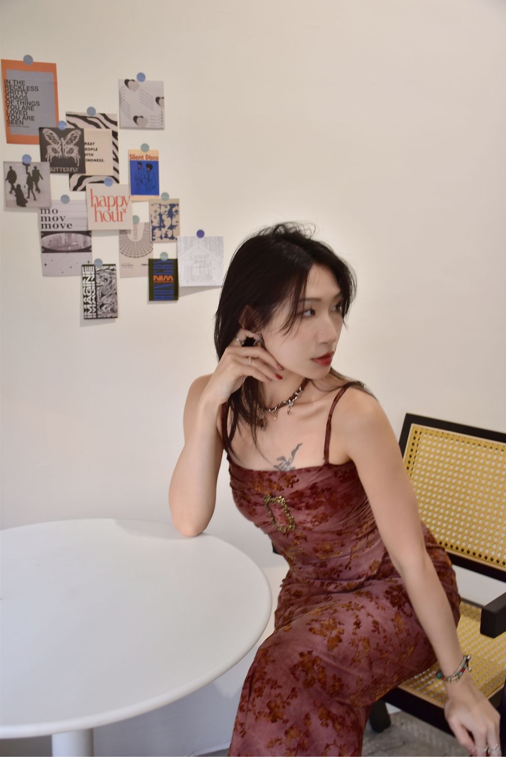 6109植絨印花復古吊帶｜朝暮粉-1