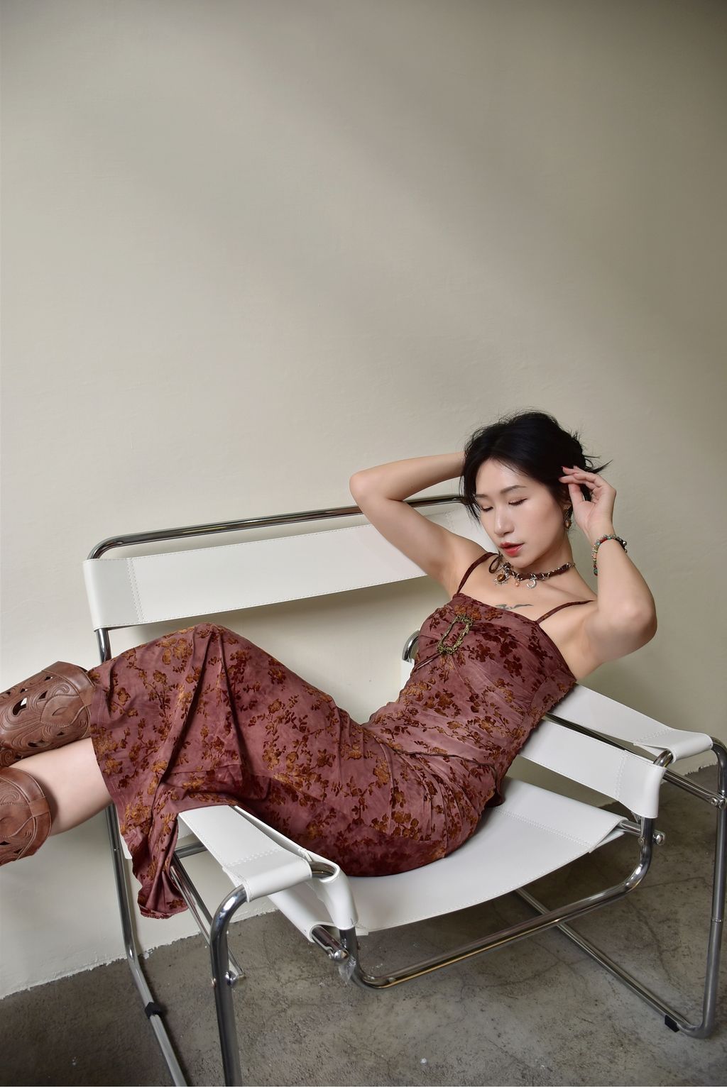 6110植絨印花長裙｜朝暮粉-2