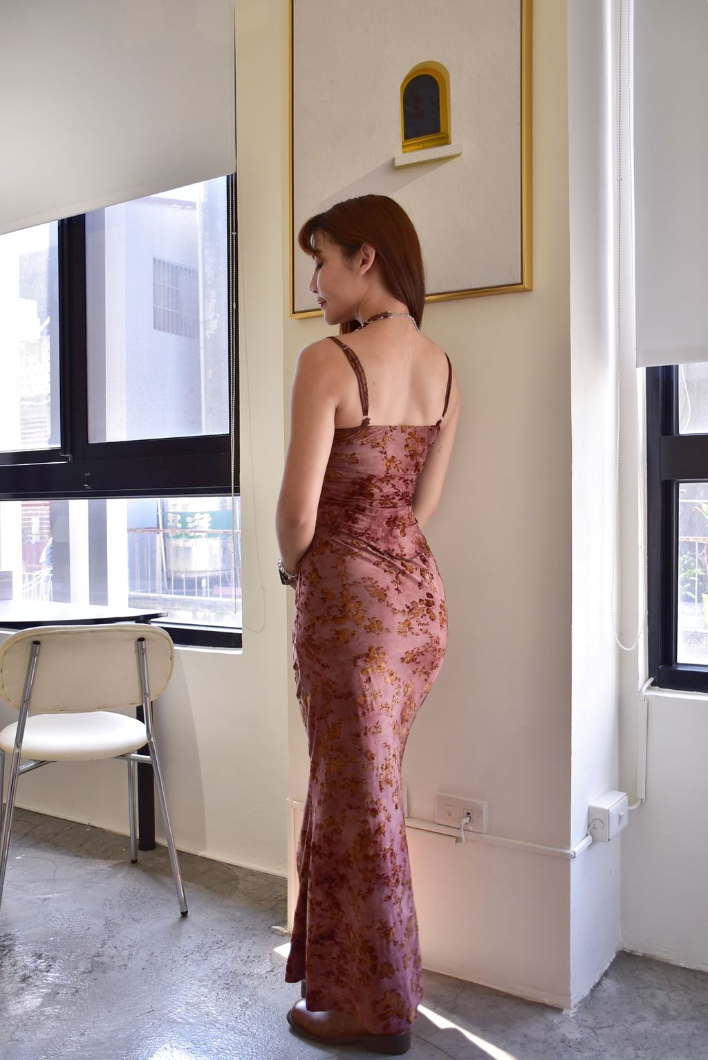 6110植絨印花長裙｜朝暮粉-11