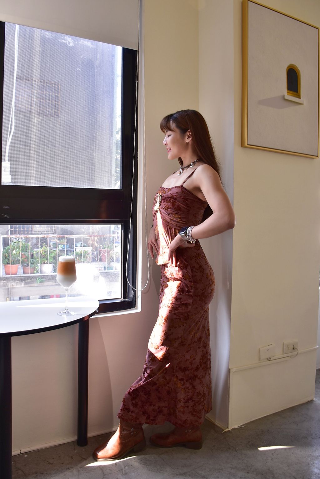 6110植絨印花長裙｜朝暮粉-12