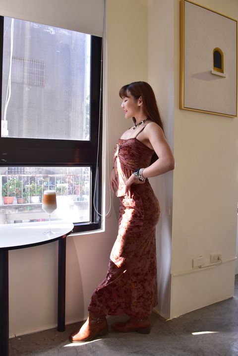 6110植絨印花長裙｜朝暮粉-12