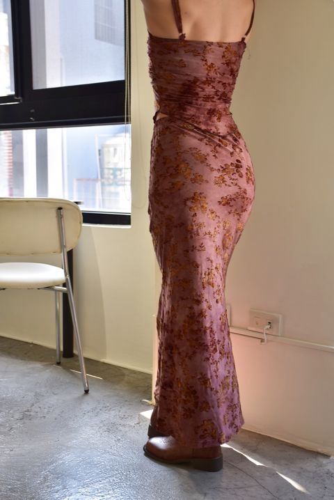 6110植絨印花長裙｜朝暮粉-9