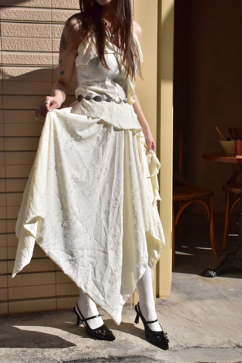 6107解構不規則半裙｜雪花白-6