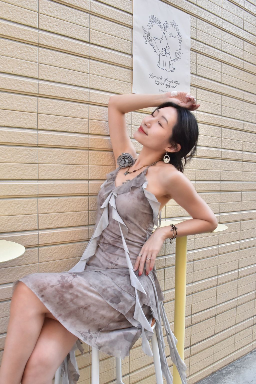 6111削肩垂墜連身裙｜水墨灰-9